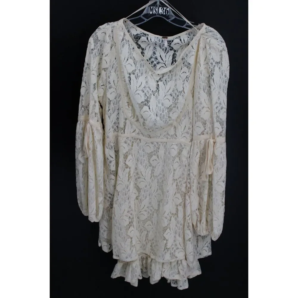 Free People Lace Peasant Dress in Cream